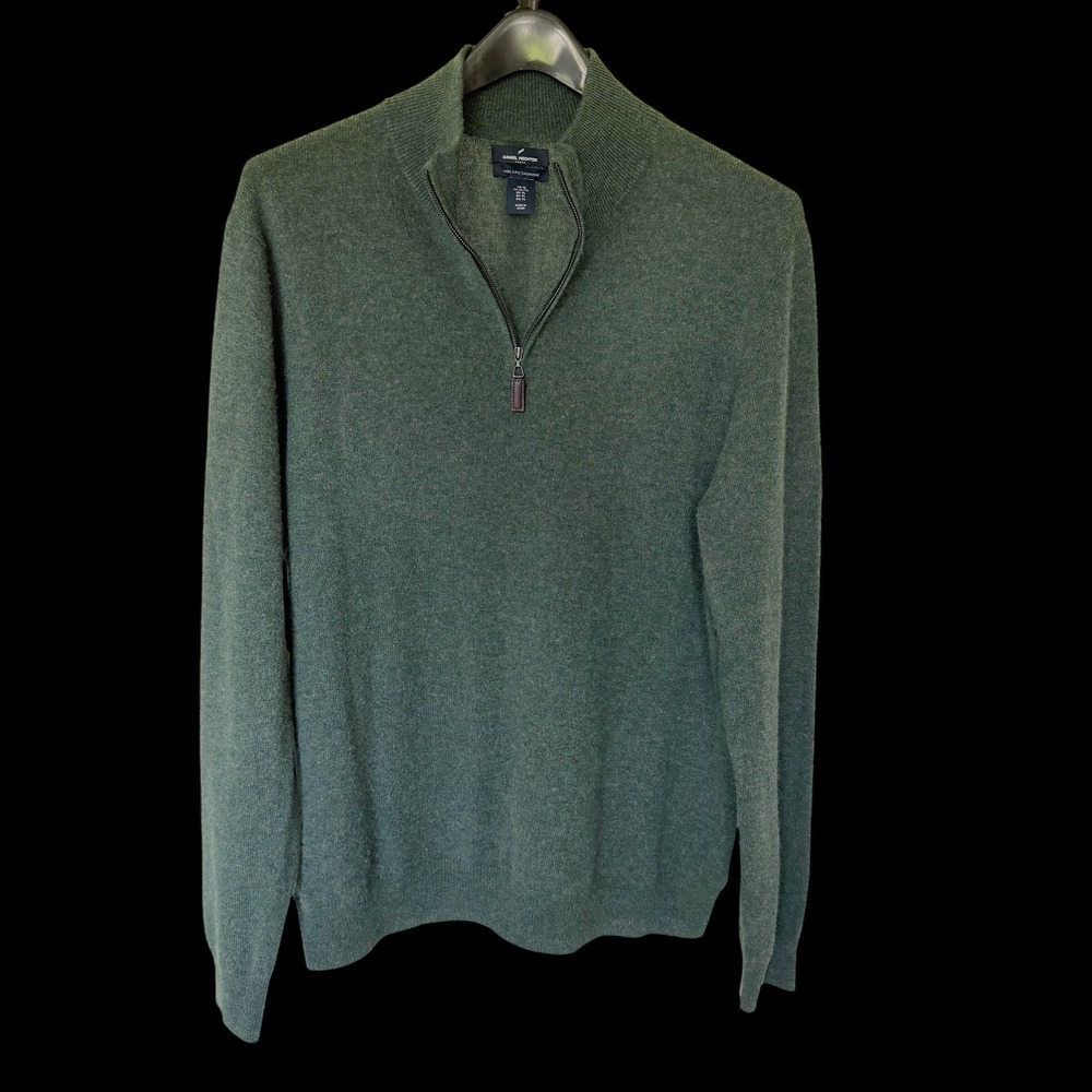 Daniel Hechter Paris XL Cashmere Sweater Forest Green 1/4 Zip Pullover Knit